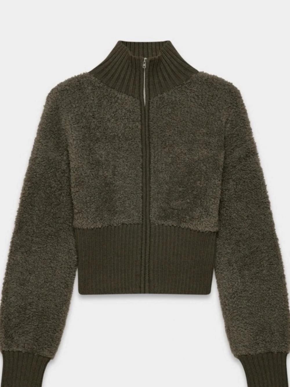 Aritizia Wilfred Olive Rib-Trim Teddy Zip Jacket